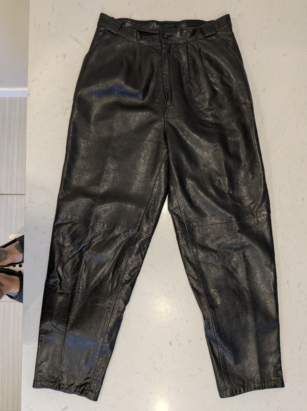 Vintage "The Boutique of Leathers" Genuine Black Leather Pleated Trousers